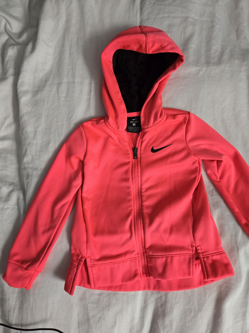 Nike Girls' 3T Hooded Zip Jacket - Neon Pink with Black Swoosh